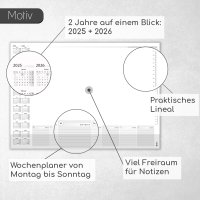 Schreibtischunterlage mit Kantenschutz und 2 Jahres-Kalender 2025-2026 I DIN A2 I 40 Blatt I aus Papier zum Abreißen I Kalendarium I Organizer I tr297