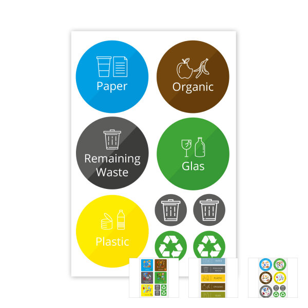 Aufkleber Mülltrennung Recycling Englisch verschiedene Motive