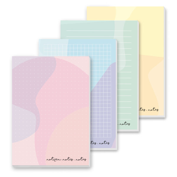 younikat Notizblock A6 - 4x Pastell bunt I Notizen kariert blanko liniert punktiert I Design rosa blau gelb mint I you0086