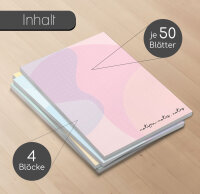 younikat Notizblock A6 - 4x Pastell bunt I Notizen kariert blanko liniert punktiert I Design rosa blau gelb mint I you0086