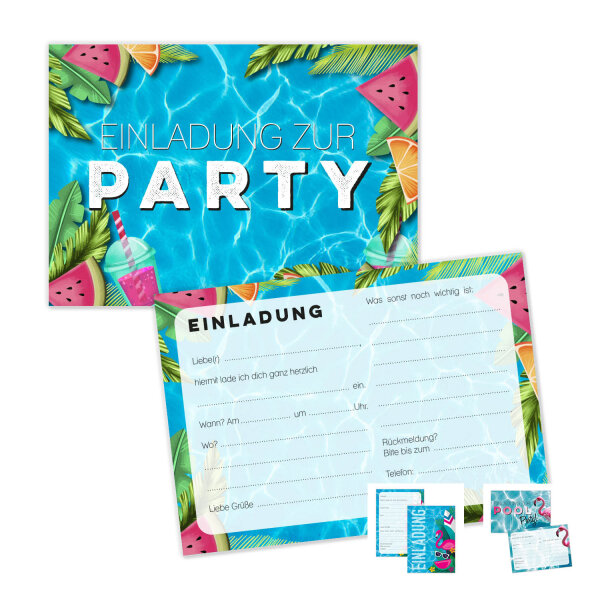 Einladungskarten Poolparty verschiedene Motive