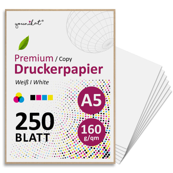 younikat 160 g/qm Papier DIN A5 Kopierpapier 250 Blatt weiß - Druckerpapier Blanko Zertifikate hochweiß I you_0193