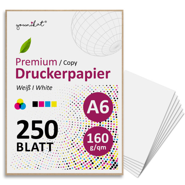 younikat 160 g/qm Papier DIN A6 Kopierpapier 250 Blatt weiß - Druckerpapier Blanko Zertifikate hochweiß I you_0194