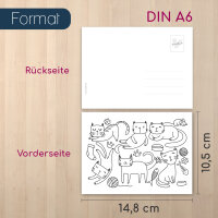 younikat Katze Postkarten zum Ausmalen 24 Stk. I DIN A6 I Kinder Erwachsene I zum Selbstgestalten I Geschenk-idee Katzen-liebhaber Haustier I you0209