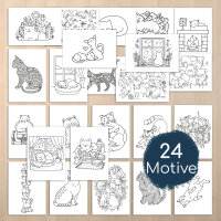 younikat Katze Postkarten zum Ausmalen 24 Stk. I DIN A6 I Kinder Erwachsene I zum Selbstgestalten I Geschenk-idee Katzen-liebhaber Haustier I you0209