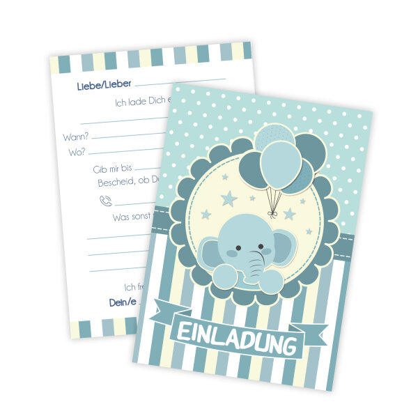 #detailverliebt 15 Geburtstags Einladungskarten I dv174 I DIN A6 I Einladung Set Kinder-Geburtstag Baby-Party Baby-Shower zum Ausfüllen für Kinder Jungen Jungs blau