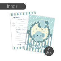 #detailverliebt 15 Geburtstags Einladungskarten I dv174 I DIN A6 I Einladung Set Kinder-Geburtstag Baby-Party Baby-Shower zum Ausfüllen für Kinder Jungen Jungs blau