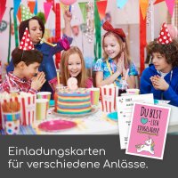 easydruck24de 15 Einhorn Einladungskarten I DIN A6 I Einladung Set Kinder-Geburtstag zur Einschulung zum Ausfüllen für Kinder Mädchen Motto-Party I I dv014
