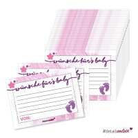 #detailverliebt 40 Baby Wunsch-Karten I dv150 I DIN A7 I Set Baby-Party rosa lila Mädchen Girl Invitations Spiele