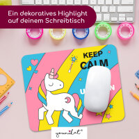 younikat Mousepad Einhorn Keep Calm and be a Unicorn I 24 x 19 cm Mauspad süß flach rechteckig rutschfest mit Einhorn-Motiv I dv145