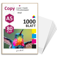 1000 Blatt blanko 80 g/m² Papier in weiß I Kopierpapier I DIN A5 I dv_1419