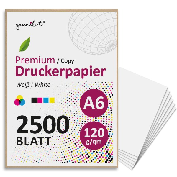 younikat Druckerpapier A6 120g/m² 2500 Blatt weißes Kopierpapier - you0202