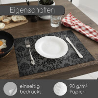 younikat 100 Stück Tischunterlagen Black Ornament I DIN A3 (420 x 297 mm) I Platzset aus Papier in schwarz, edel I Einweg Tischset I Einmal-Platzdeckchen I dv008