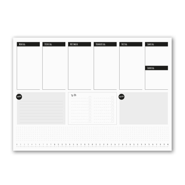 easydruck24de Schreibtischunterlage Wochenplaner To-do I DIN A2 (420 x 594 mm) I 40 Blatt I schwarz-weiß I Organizer zum Beschreiben neutral I für Büro Home-Office I dv543