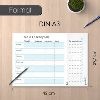 XL Menüplaner DIN A3 Essensplaner mit Einkaufs-Liste in türkis I 50 Blatt I extra großer Essens-Organizer Block zum Abreißen I dv544