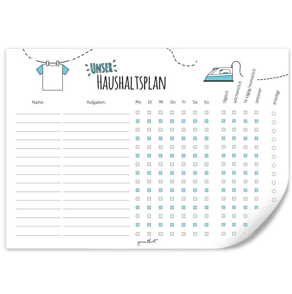 Haushaltsplan mit selbstklebender Rückseite I dv363 I DIN A4 I Whiteboard Putzplan abwischbar I To-Do-Liste für den Haushalt Familie WG
