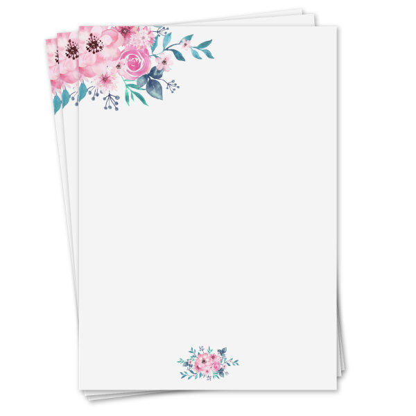 Briefpapier Set Aquarell-Blumen, Rose I dv_427