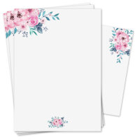 Briefpapier Set Aquarell-Blumen, Rose I DIN A4...