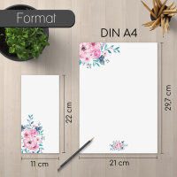 Briefpapier Set Aquarell-Blumen, Rose I DIN A4...