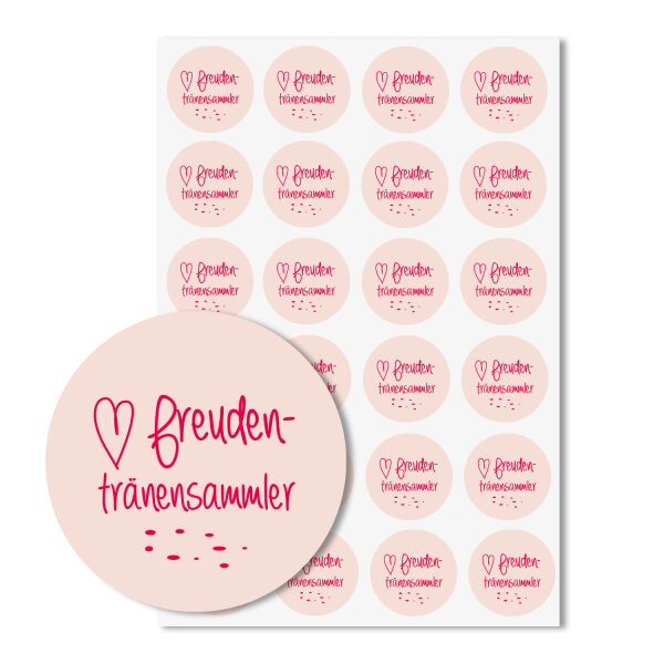 24 Aufkleber Freudentränen-Sammler I dv134 rot I Ø 4 cm I Set Freudentränen-Sticker Hochzeits-Sticker I Taschentuch Tränen Hochzeit Dekoration