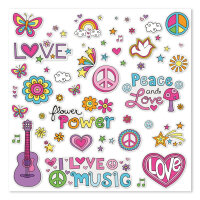 Aufkleber-Set Peace & Love I 2x DIN A4 Bogen I 60 Sticker I Flower-Power Blumen Hippie Motiv I für Laptop Koffer Tür Roller Auto-Aufkleber I wetterfest I dv_893