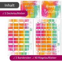 younikat Aufkleber-Set passend für Merci Schokolade zum Geburtstag mit vorgedruckten und blanko Aufklebern I bunt I selbstklebend I ohne Schokolade I dv913