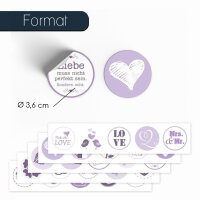 25 Hochzeits-Aufkleber I dv511 flieder I Ø 3,6 cm I Rund Set Freudentränen-Sticker Hochzeits-Sticker Geschenk-Aufkleber Gastgeschenk Mitgebsel lila