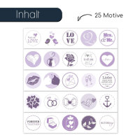 25 Hochzeits-Aufkleber I dv511 flieder I Ø 3,6 cm I Rund Set Freudentränen-Sticker Hochzeits-Sticker Geschenk-Aufkleber Gastgeschenk Mitgebsel lila