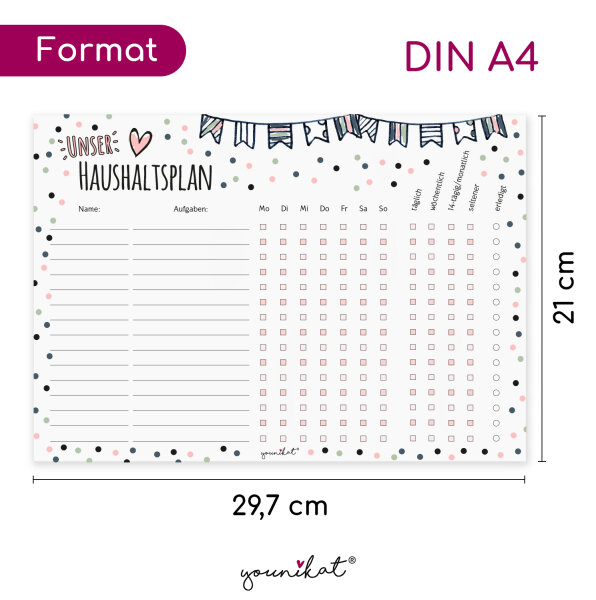 Haushaltsplan Konfetti Design I mit magnetischer Rückseite I DIN A4 I Whiteboard Putzplan abwischbar I To-Do-Liste für den Haushalt Familie WG I dv935