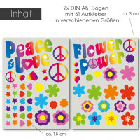 Aufkleber Set Flower-Power I Peace and Love bunt Bogengröße 4x DIN A6 I kfz_711