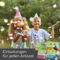 12 Einladungskarten zum Kindergeburtstag mit Tier Motiven - dv_1165 Dschungeltiere mit Umschlägen