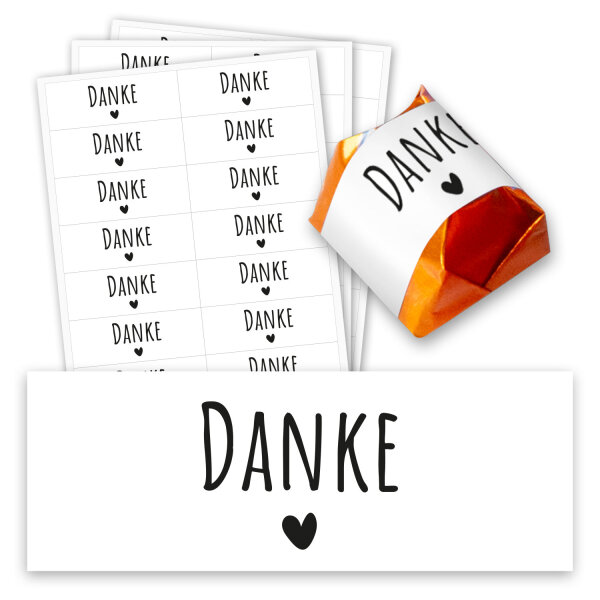60er Aufkleber-Set Danke - passend für Küsschen Pralinen I Gastgeschenk I Rechteckig I Herz I dv_1355