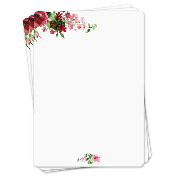 Briefpapier Set Rose Motiv I 50 Blatt 90 g/m²  DIN A4 I abgerundete Ecken stilvolles Schreibpapier vielseitig verwendbar I Geburtstag Urkunde Speisekarte I dv_1518