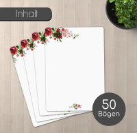 Briefpapier Set Rose Motiv I 50 Blatt 90 g/m²  DIN A4 I abgerundete Ecken stilvolles Schreibpapier vielseitig verwendbar I Geburtstag Urkunde Speisekarte I dv_1518