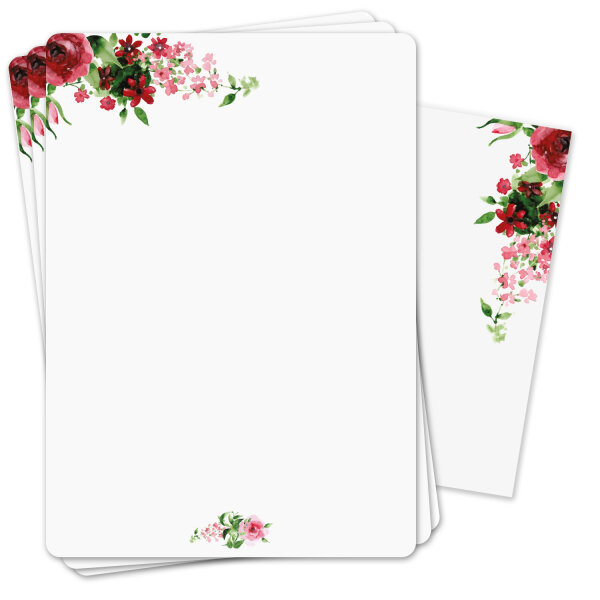 Briefpapier Set Rose Motiv mit Umschlägen I 50 Blatt 90 g/m²  DIN A4 I abgerundete Ecken stilvolles Schreibpapier vielseitig verwendbar I Geburtstag Urkunde Speisekarte I dv_1519