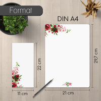 Briefpapier Set Rose Motiv mit Umschlägen I 50 Blatt 90 g/m²  DIN A4 I abgerundete Ecken stilvolles Schreibpapier vielseitig verwendbar I Geburtstag Urkunde Speisekarte I dv_1519