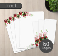 Briefpapier Set Rose Motiv mit Umschlägen I 50 Blatt 90 g/m²  DIN A4 I abgerundete Ecken stilvolles Schreibpapier vielseitig verwendbar I Geburtstag Urkunde Speisekarte I dv_1519