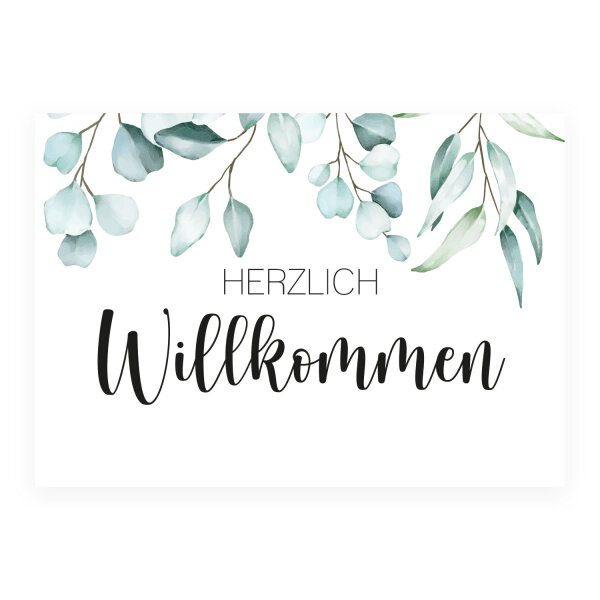 Schild Willkommen Eukalyptus DIN A3